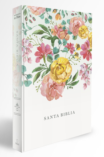 Portada de Biblia RVR1960 letra grande tamaño manual, Tapa Dura con nombres de Dios, flores naranjas / Spanish Bible RVR1960 Handy Size Large Print, Orange Flowers